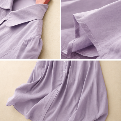 Women's Cotton Linen Collared Short-Sleeve Midi Dress – lifestyle view | Hensley London
