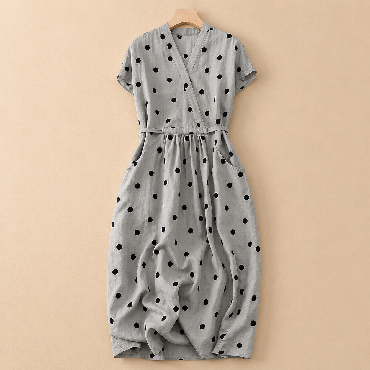 Women's Polka Dot Wrap Midi Dress in Polka Dot Print – front view | Hensley London