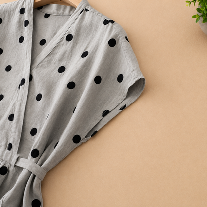 Women's Polka Dot Wrap Midi Dress in Polka Dot Print – back view | Hensley London