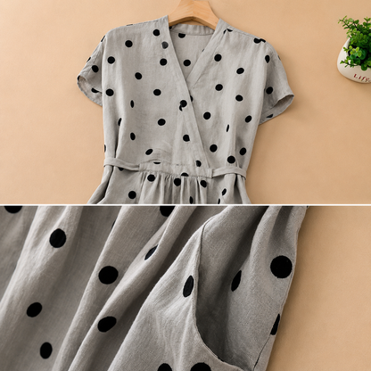 Women's Polka Dot Wrap Midi Dress in Polka Dot Print – detail view | Hensley London