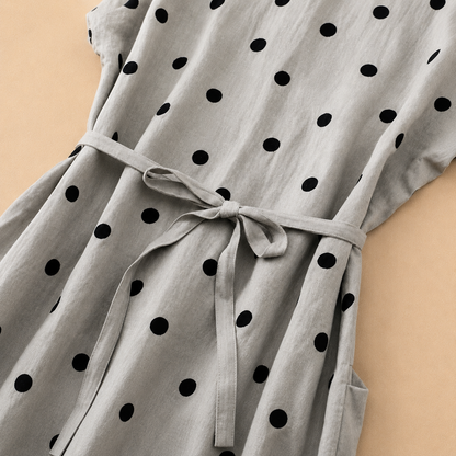 Women's Polka Dot Wrap Midi Dress in Polka Dot Print – fabric detail | Hensley London