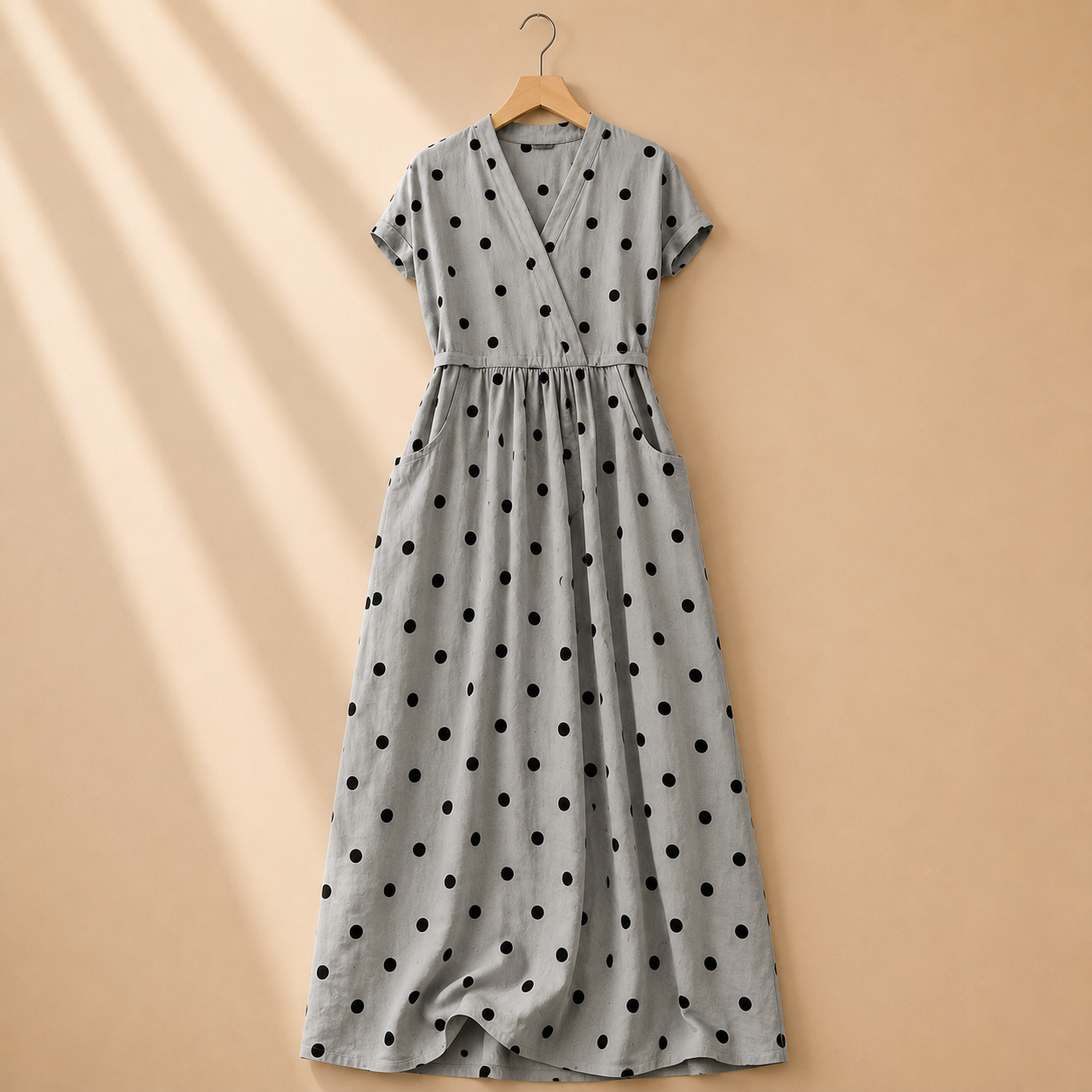 Women's Polka Dot Wrap Midi Dress in Polka Dot Print – full-length view | Hensley London