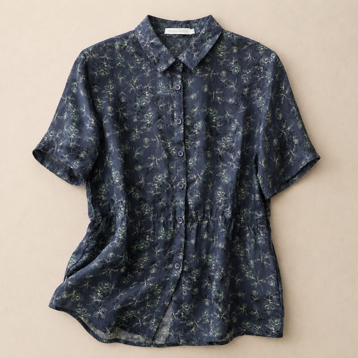 Women's Floral Print Cotton Linen Button-Up Blouse in Floral Print – front view | Hensley London