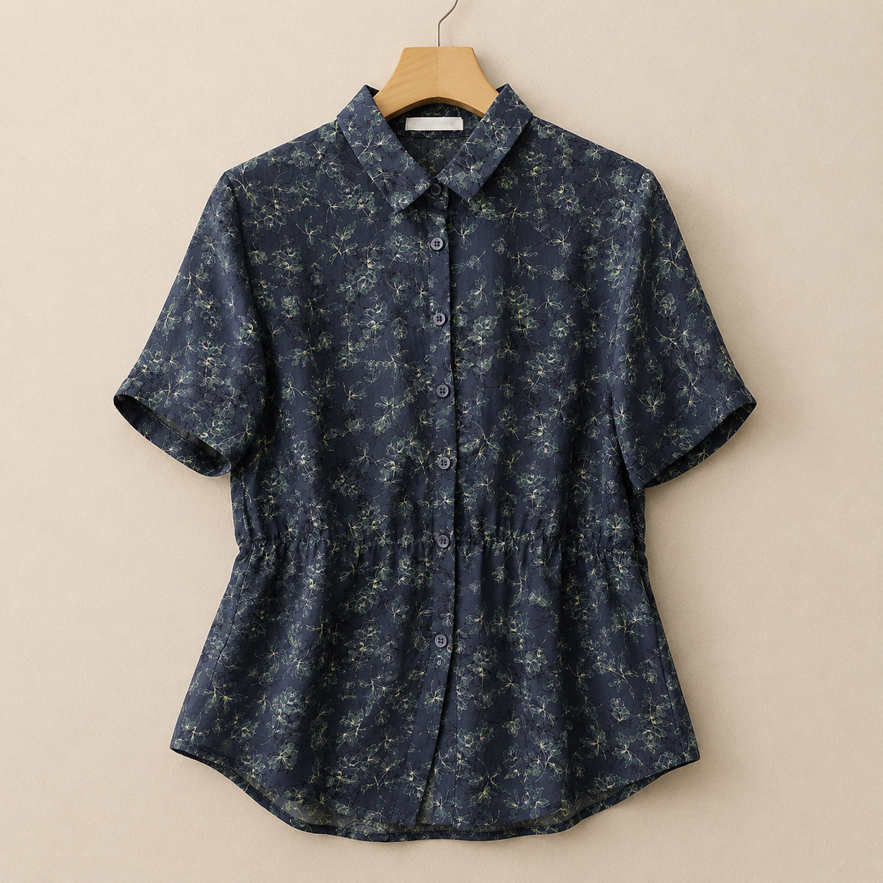 Women's Floral Print Cotton Linen Button-Up Blouse in Floral Print – side view | Hensley London