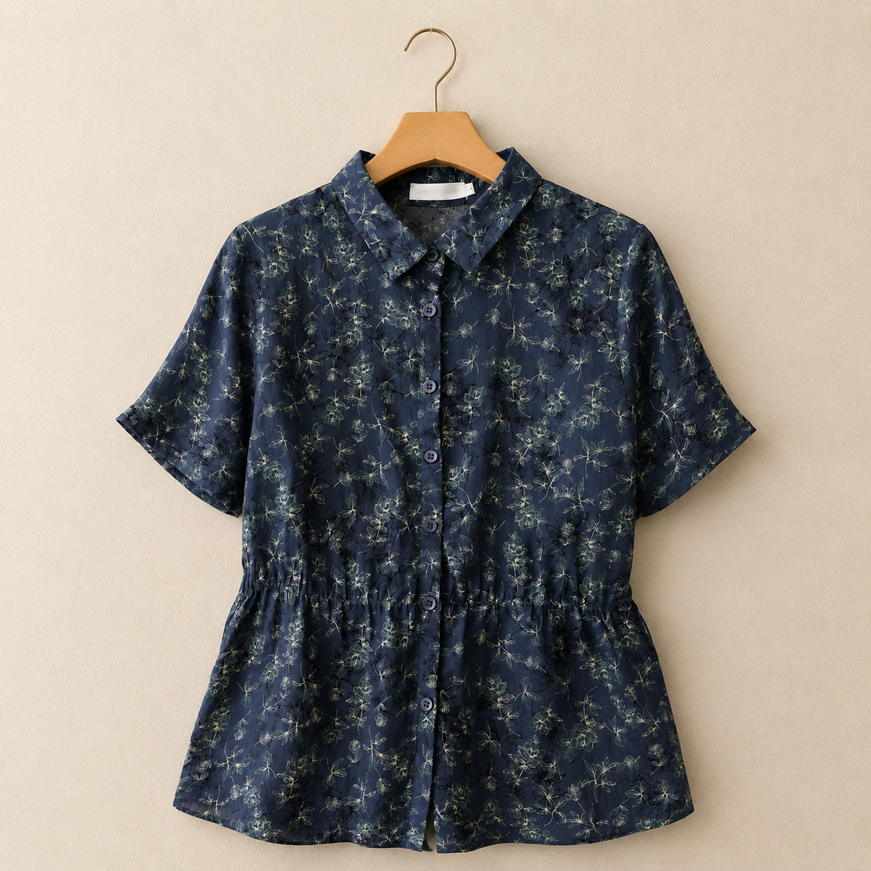 Women's Floral Print Cotton Linen Button-Up Blouse in Floral Print – full length view | Hensley London