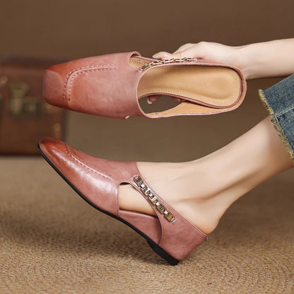 Women's Leather Slip-On Mules – product view | Hensley London
