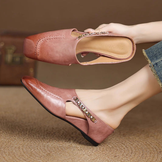 Women's Leather Slip-On Mules – product view | Hensley London