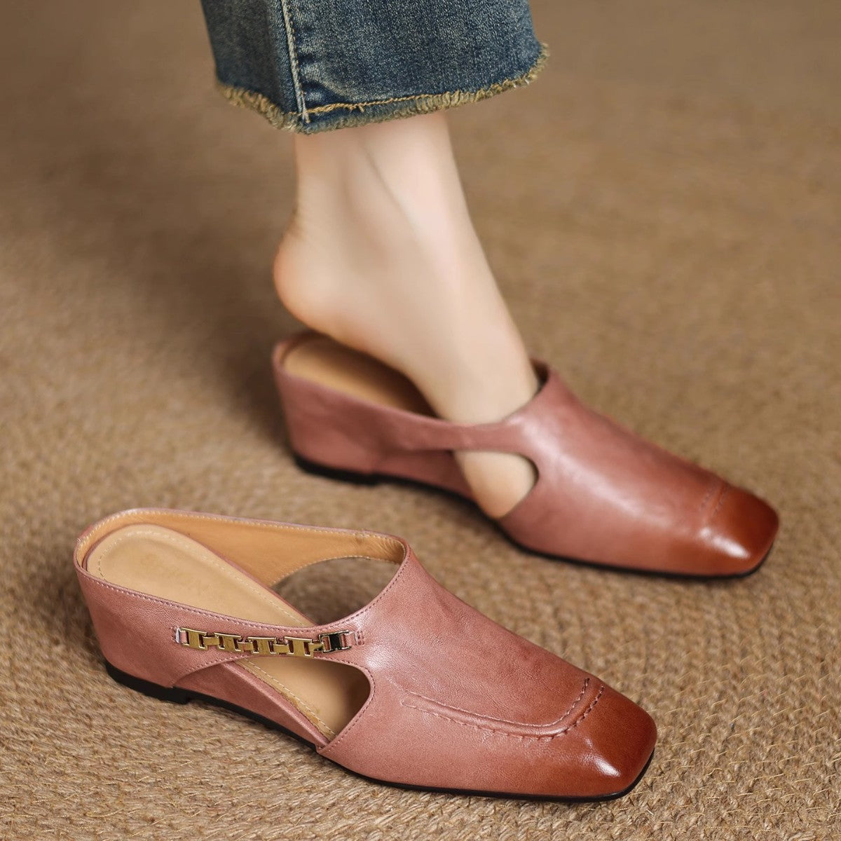 Women's Leather Slip-On Mules – product view | Hensley London