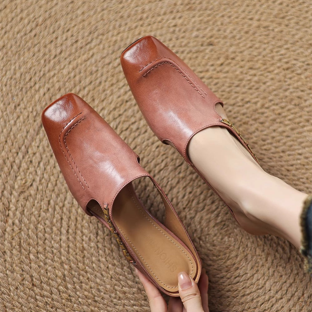 Women's Leather Slip-On Mules – product view | Hensley London