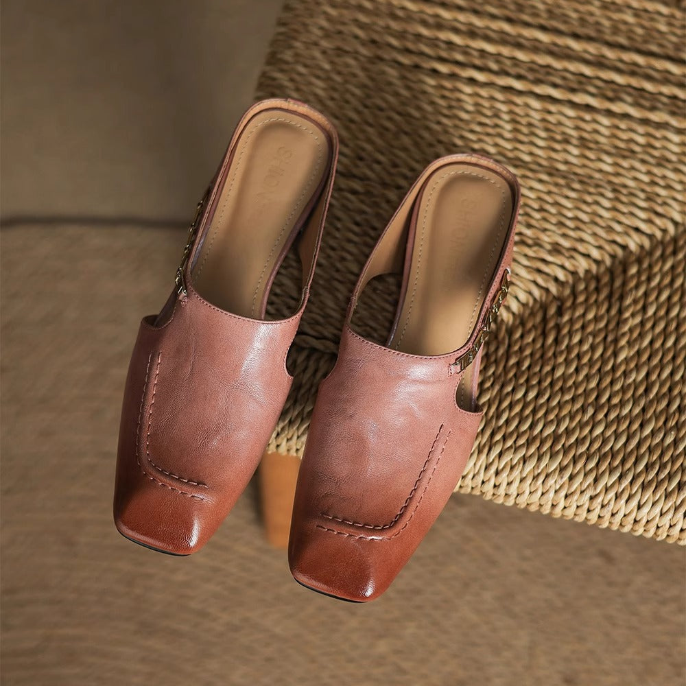 Women's Leather Slip-On Mules – product view | Hensley London