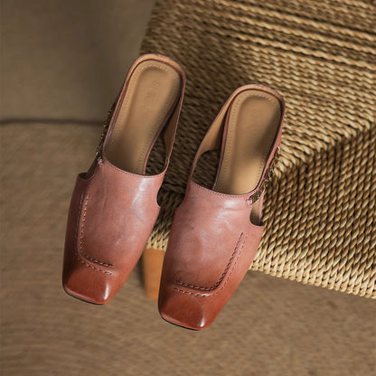 Women's Leather Slip-On Mules – product view | Hensley London