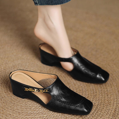 Women's Leather Slip-On Mules – product view | Hensley London