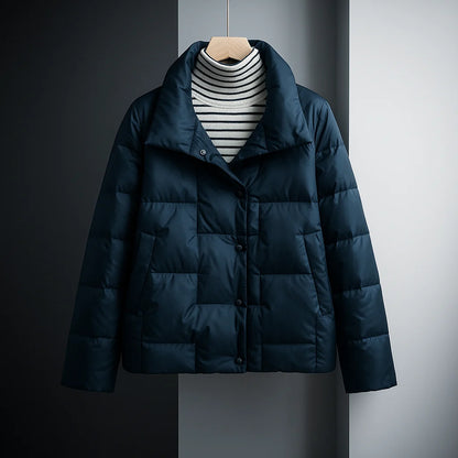 Women's Quilted Cotton-Fill Puffer Jacket in Dark Blue – additional product view | Hensley London