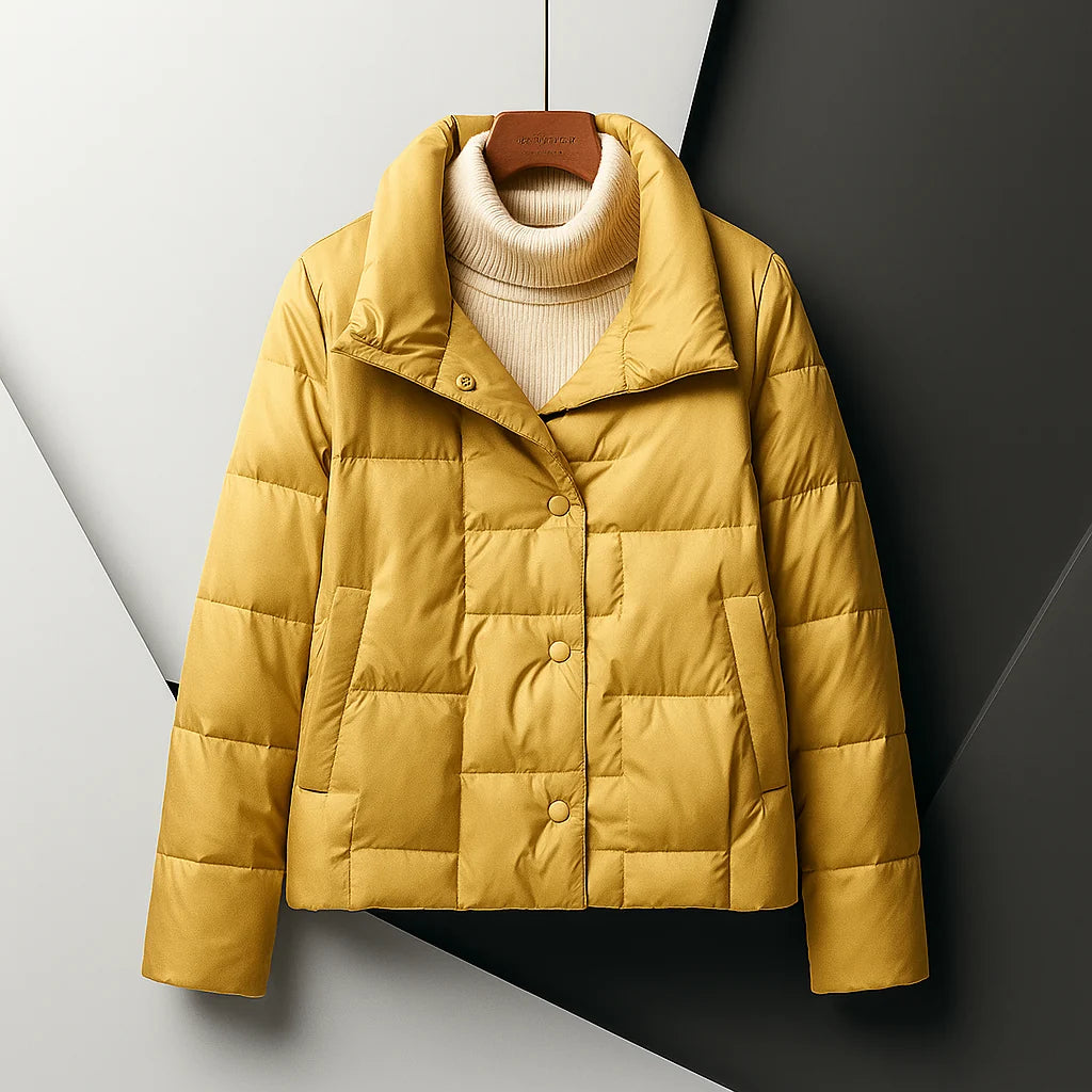 Women's Quilted Cotton-Fill Puffer Jacket in Yellow – additional product view | Hensley London