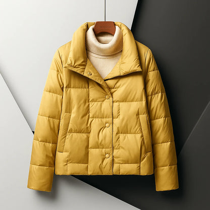 Women's Quilted Cotton-Fill Puffer Jacket in Yellow – additional product view | Hensley London