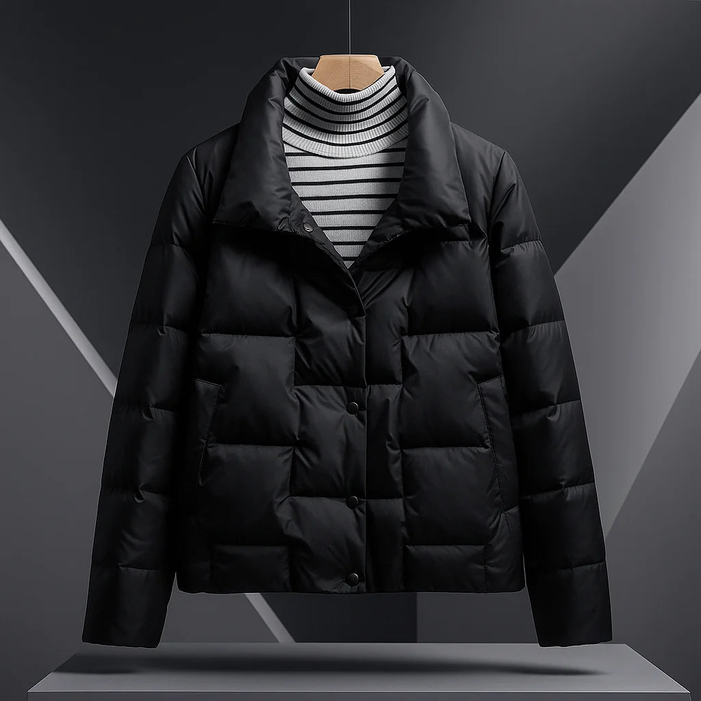 Women's Quilted Cotton-Fill Puffer Jacket in Black – additional product view | Hensley London