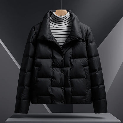 Women's Quilted Cotton-Fill Puffer Jacket in Black – additional product view | Hensley London