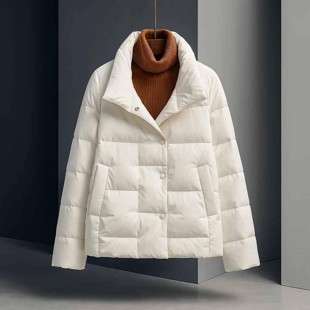 Women's Quilted Cotton-Fill Puffer Jacket in White – additional product view | Hensley London