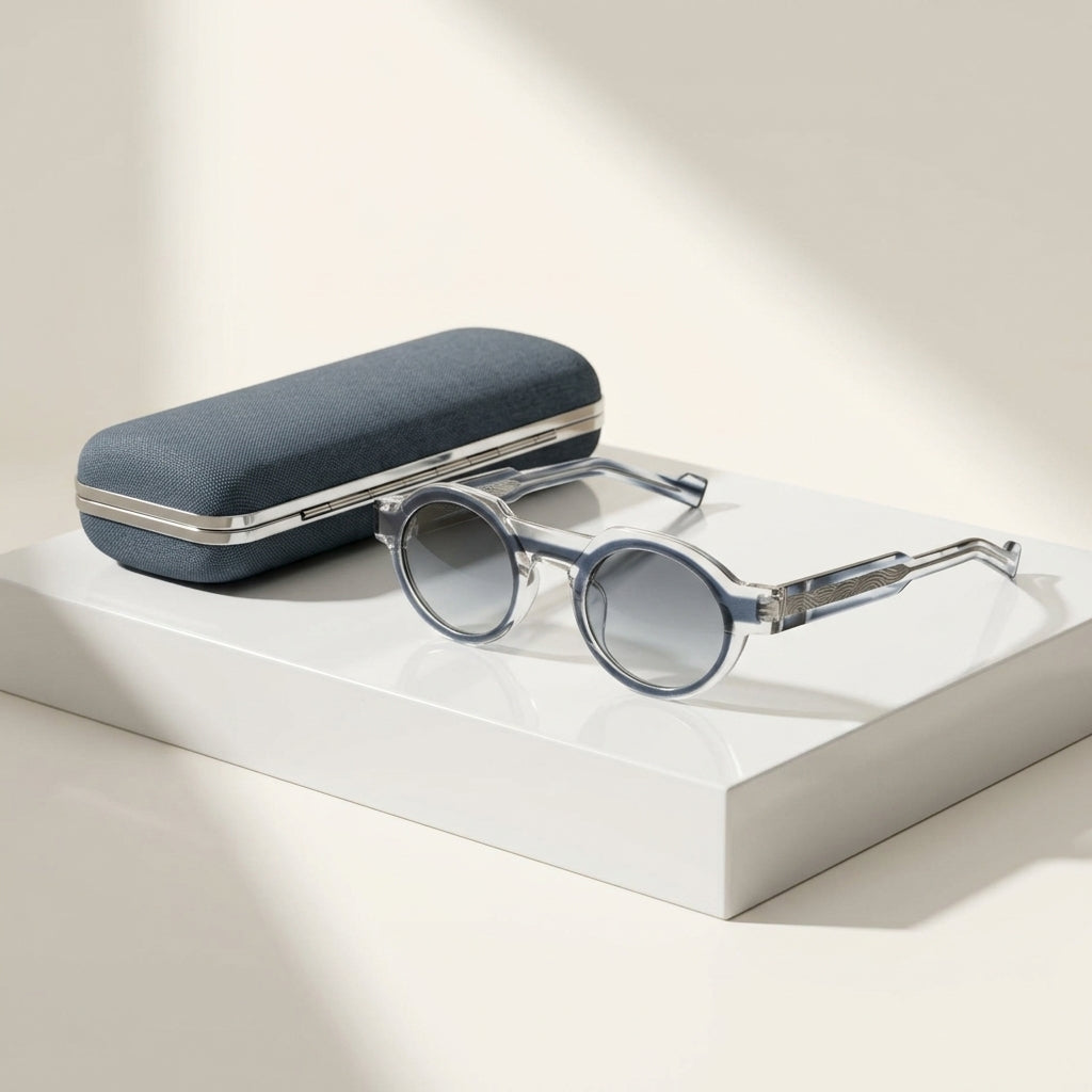 Women's Chunky Round Acetate Sunglasses – angled view | Hensley London