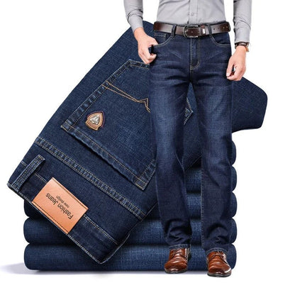 Men's Stretch Cotton Straight-Leg Jeans - front view | Hensley London