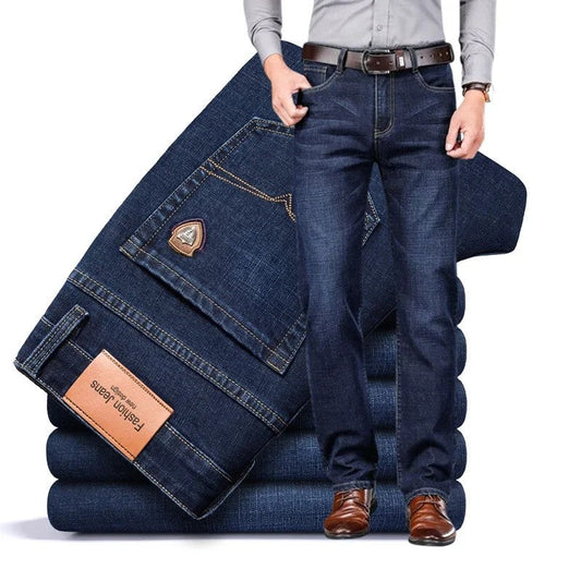 Men's Stretch Cotton Straight-Leg Jeans - front view | Hensley London