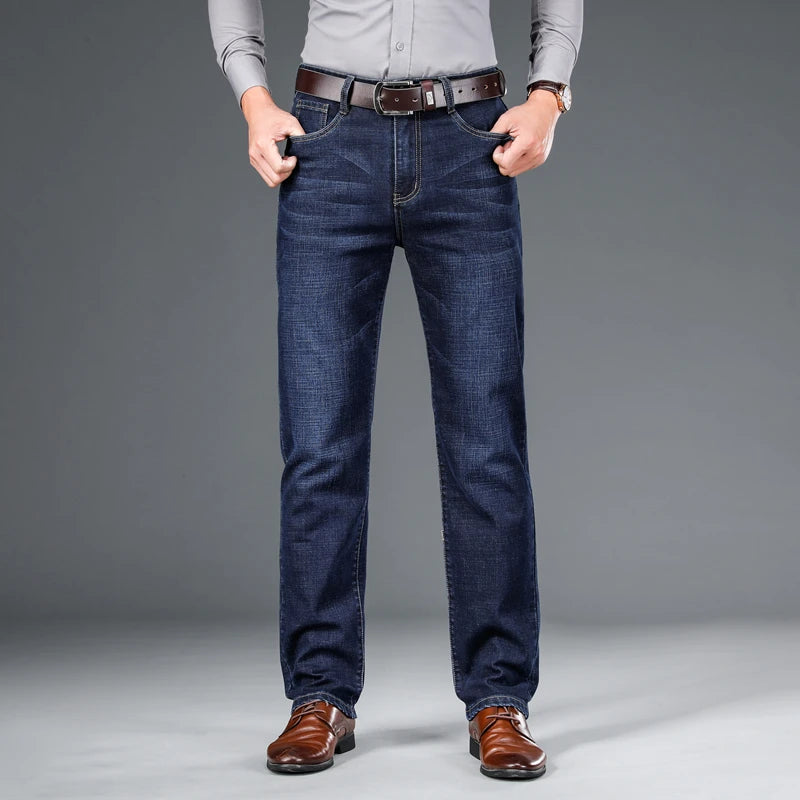 Men's Stretch Cotton Straight-Leg Jeans - side view | Hensley London