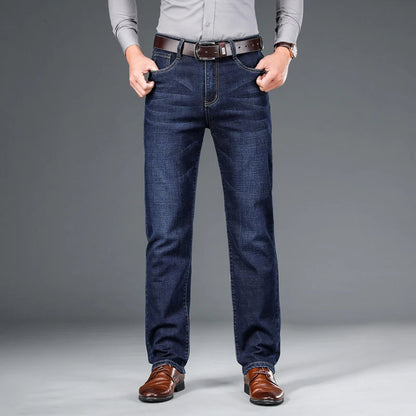 Men's Stretch Cotton Straight-Leg Jeans - side view | Hensley London