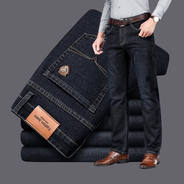 Men's Stretch Cotton Straight-Leg Jeans - lifestyle view | Hensley London