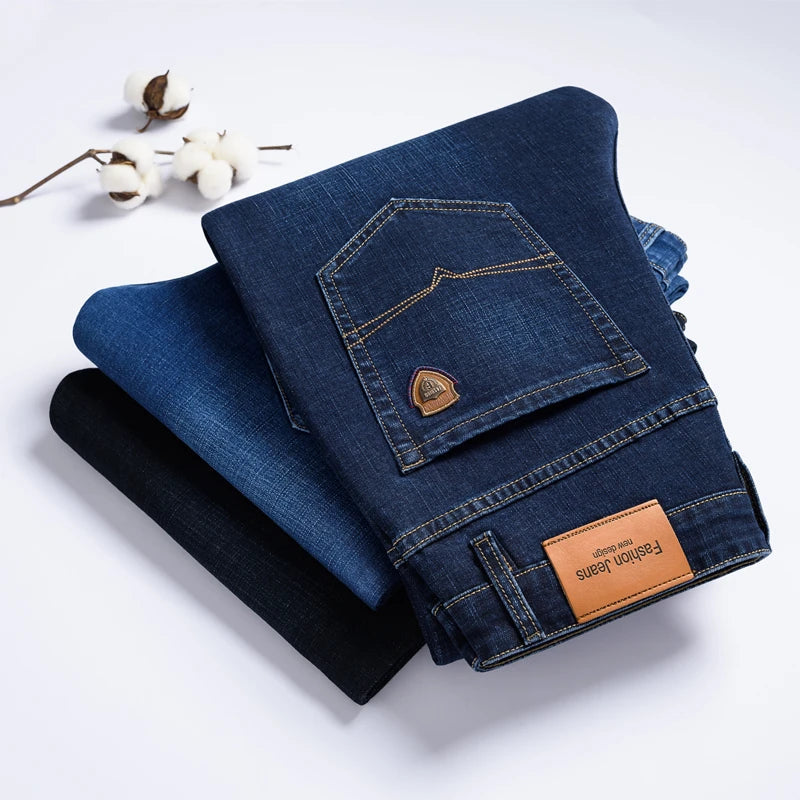 Men's Stretch Cotton Straight-Leg Jeans - detail view | Hensley London