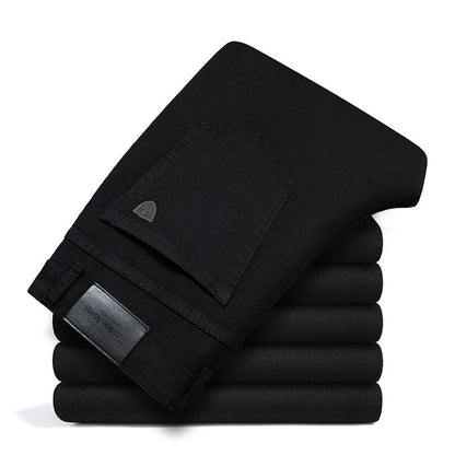 Men's Stretch Cotton Straight-Leg Jeans in Black - product view | Hensley London