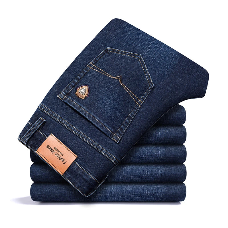 Men's Stretch Cotton Straight-Leg Jeans - detail view | Hensley London