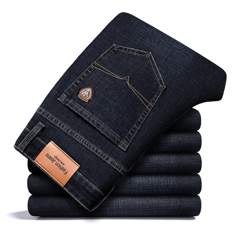 Men's Stretch Cotton Straight-Leg Jeans in Light Black - product view | Hensley London