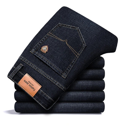 Men's Stretch Cotton Straight-Leg Jeans in Light Black - product view | Hensley London