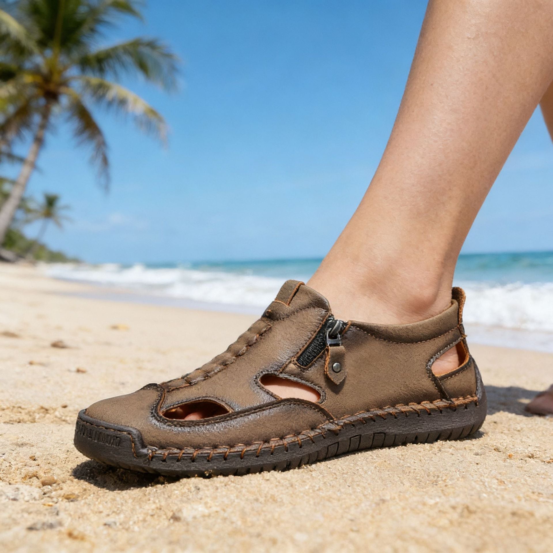 Men's Leather Closed-Toe Fisherman Sandals – product view | Hensley London