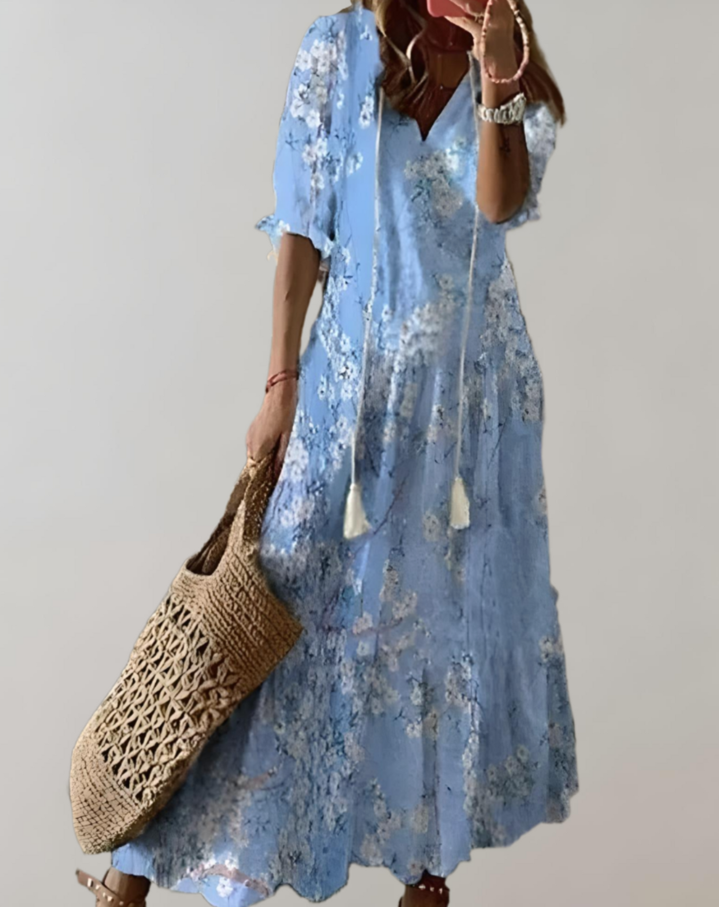 Women's Maxi Dress Blue Polyester-3