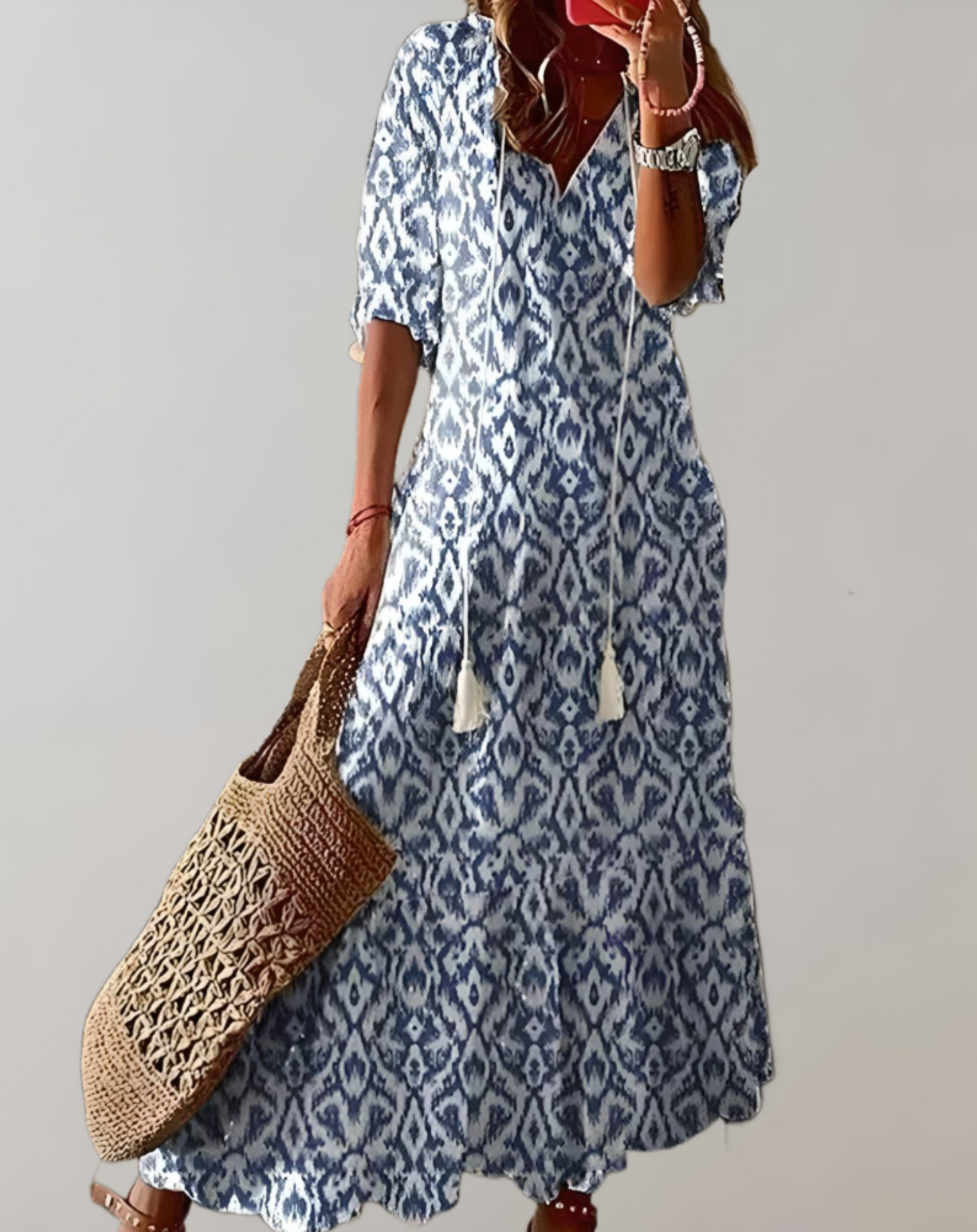 Women's Maxi Dress Blue Polyester-6