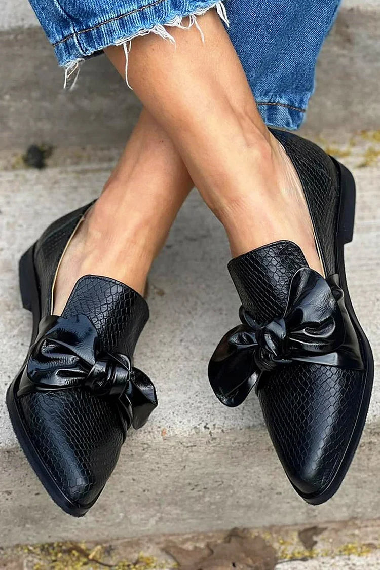 Women's Black Loafers Synthetic with Shiny Bow