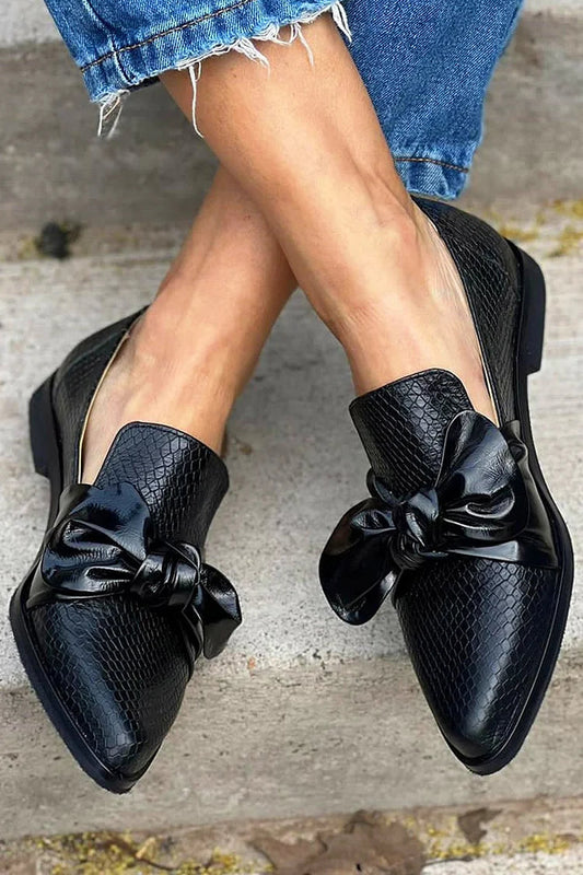 BLACK LOAFERS WITH SHINY BOW 0