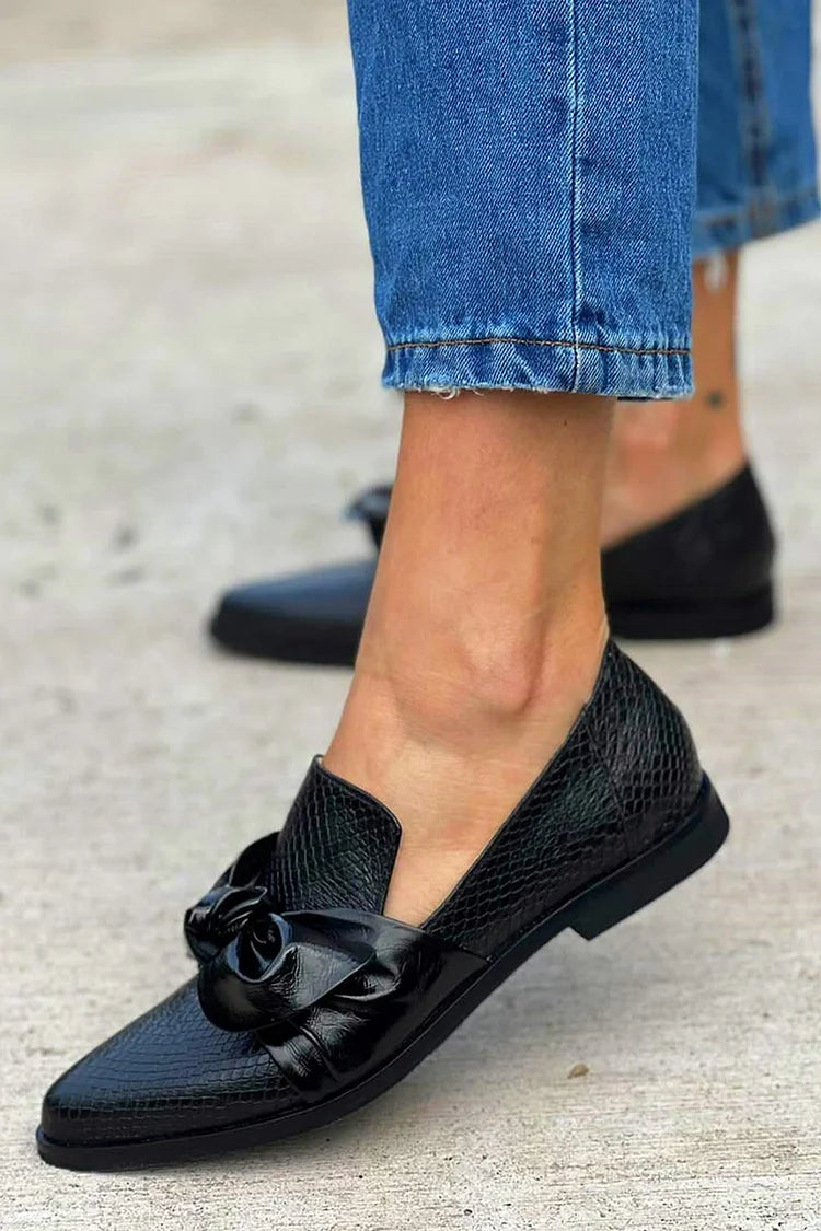 Women's Black Loafers Synthetic with Shiny Bow - Image 2