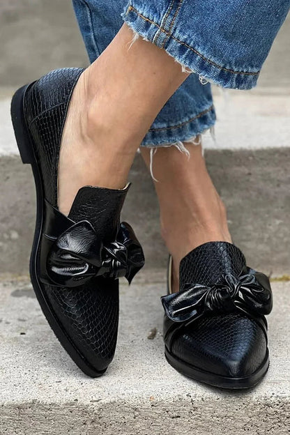 Women's Black Loafers Synthetic with Shiny Bow - Image 3