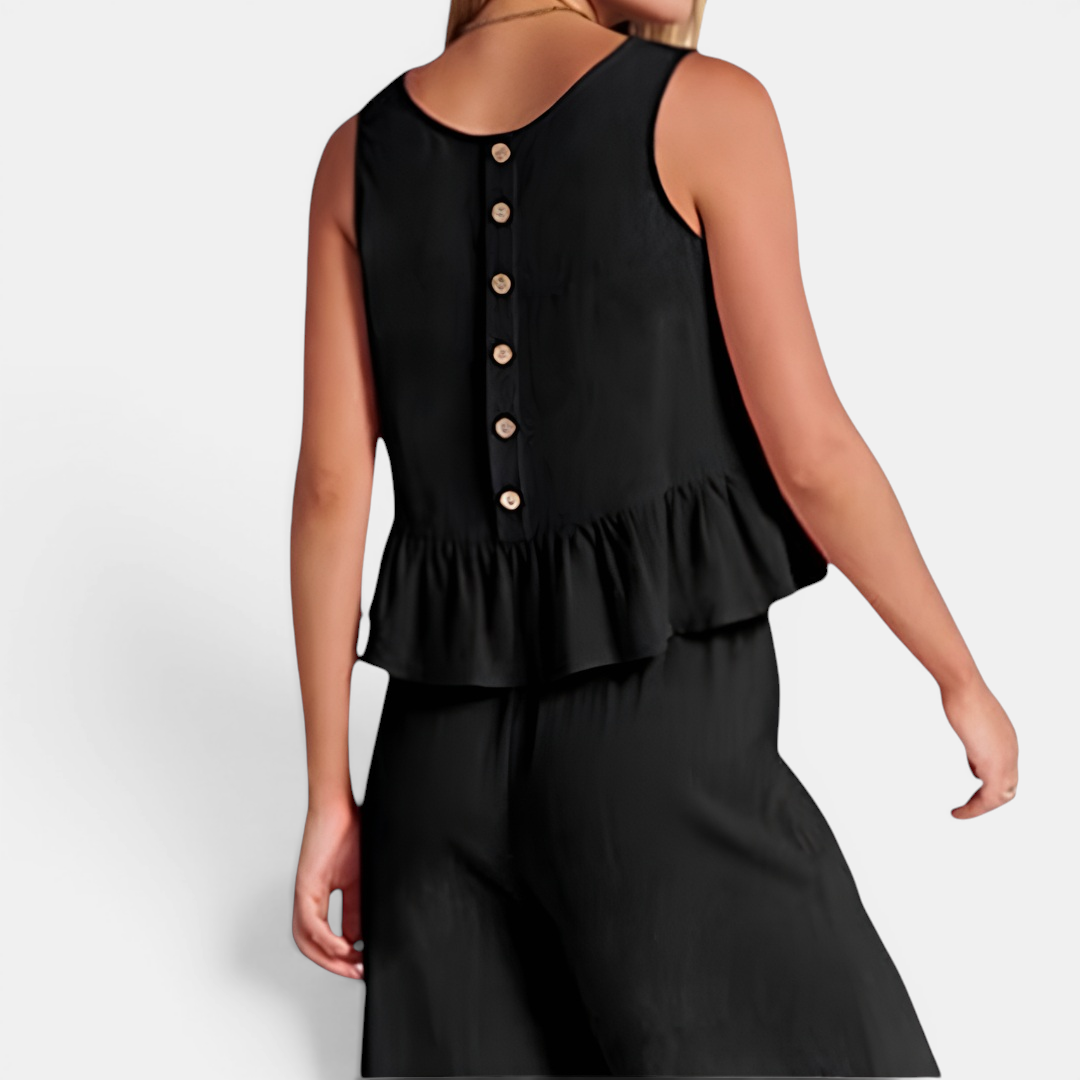 Women's Pleated Vest & Wide-Leg Palazzo Set in Black – back view | Hensley London