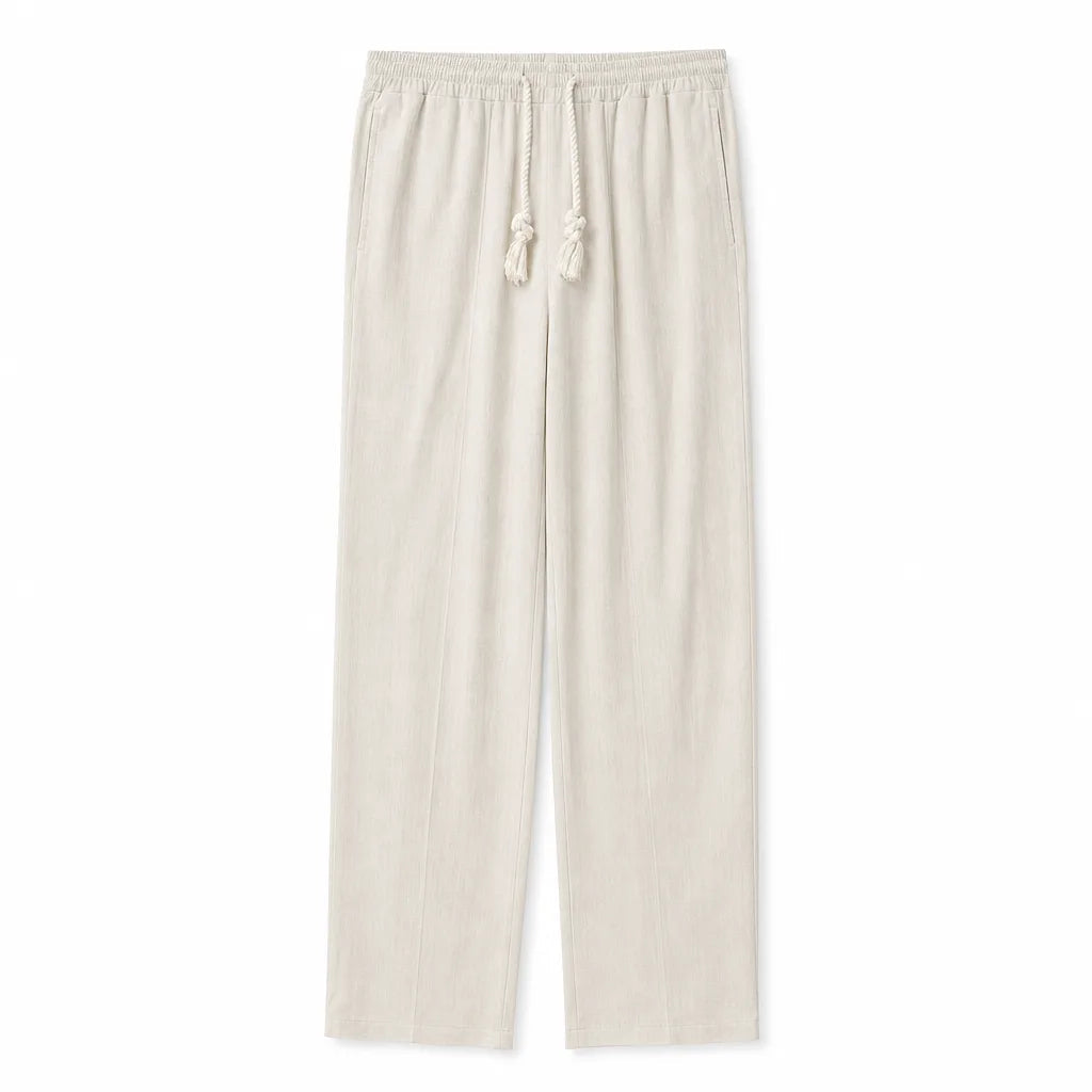 Men's Wide-Leg Drawstring Pants in Beige – front view | Hensley London