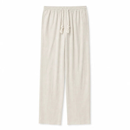 Men's Wide-Leg Drawstring Pants in Beige – front view | Hensley London