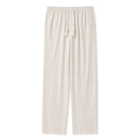 Men's Wide-Leg Drawstring Pants in Beige – front view | Hensley London