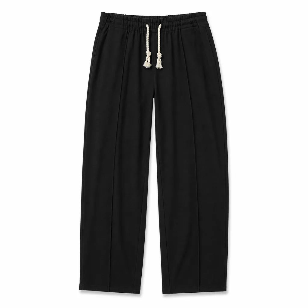 Men's Wide-Leg Drawstring Pants in Black – front view | Hensley London