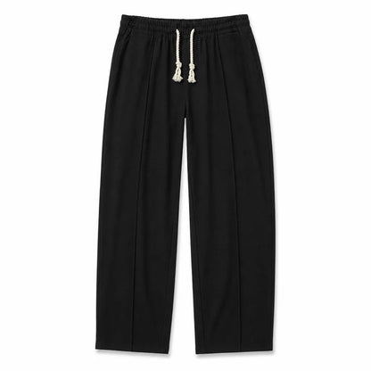 Men's Wide-Leg Drawstring Pants in Black – front view | Hensley London