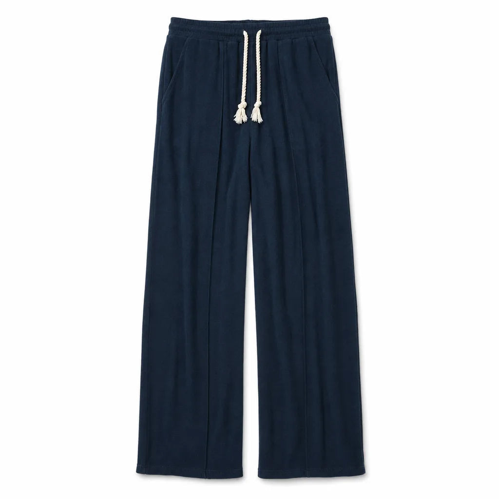 Men's Wide-Leg Drawstring Pants in Blue – front view | Hensley London