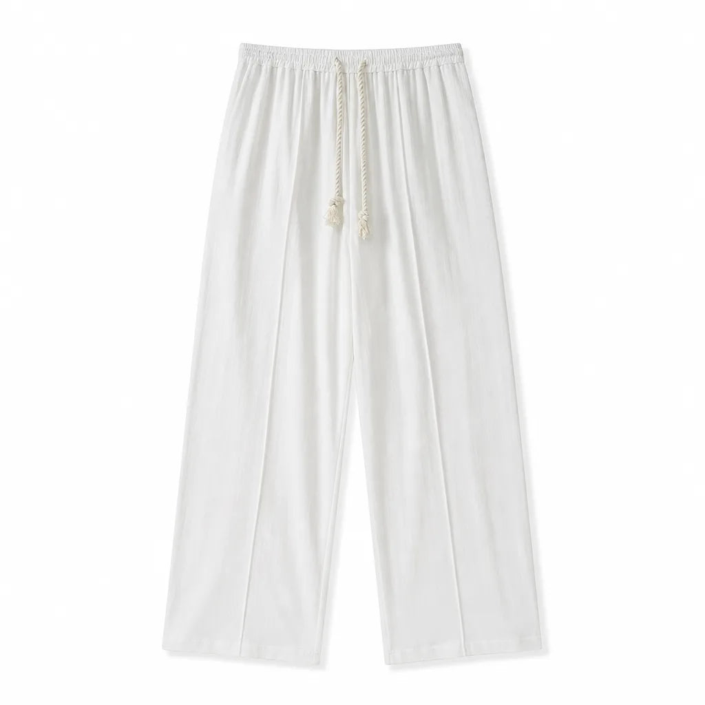 Men's Wide-Leg Drawstring Pants in White – front view | Hensley London