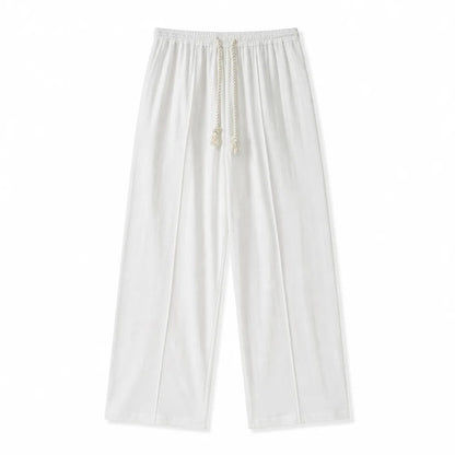 Men's Wide-Leg Drawstring Pants in White – front view | Hensley London