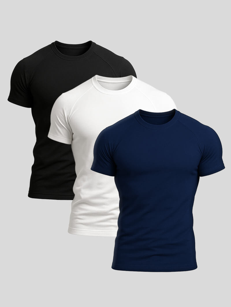 Men's Stretch Cotton Crew-Neck T-Shirt 3-Pack – product view | Hensley London